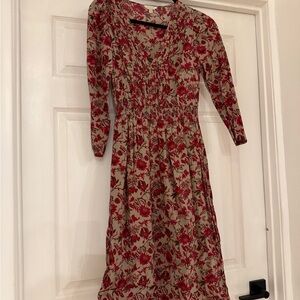 Floral Red and Taupe Dress